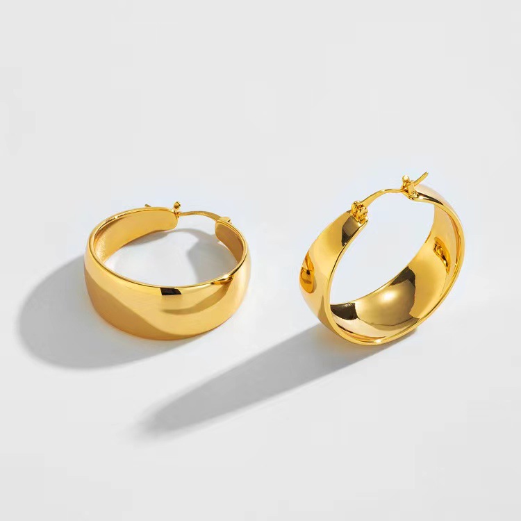 Daily Occasion 201 Stainless Steel Material PVD Coated 18K Gold Real Gold Plated Solid Color 201 Stainless Steel Fashion Waterproof Non Tarnish Hoop Earrings