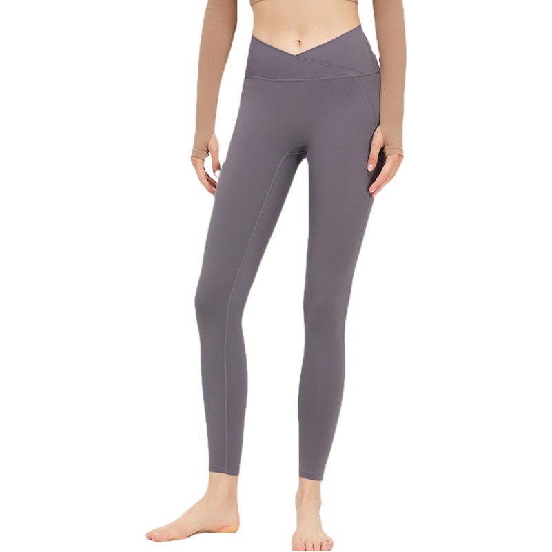 Nueva Cruz cintura fitness pantalones melocotón levantamiento de la cadera Pantalones deportivos mujeres cintura alta vientre contratación sin T línea nude yoga Pantalones