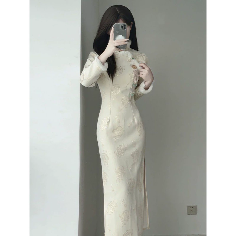 Зимний cheongsam новый улучшенный вариант темпераментного молодого платья осень и зима новый китайский стиль женщины можно носить ежедневно для волос