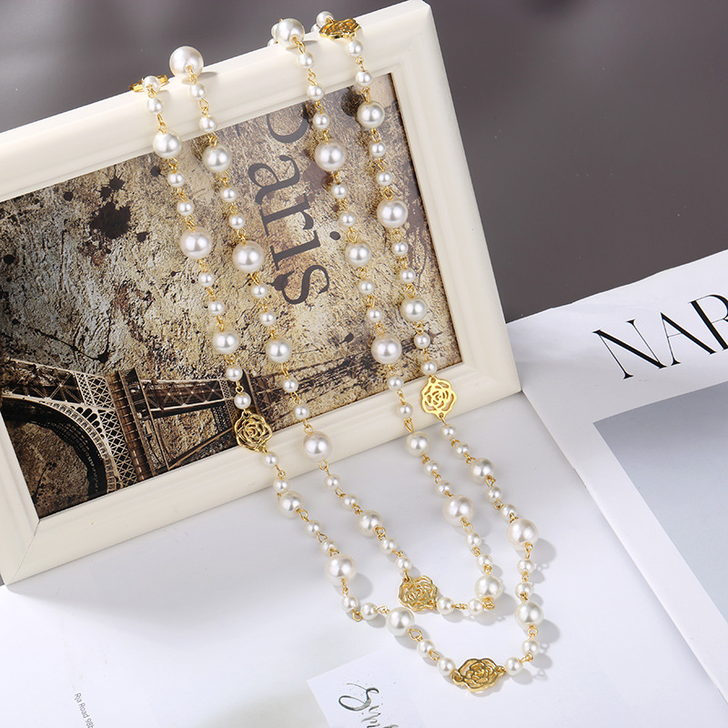 Ig Style Elegant Flower Imitation Pearl Wholesale sweater Text Chain display picture 2