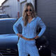 Cross-Border New Amazon European and American Fashion Suit Women's Solid Color Long-Sleeved Zipper Cardigan Lace-Up Casual Pants Two-Piece Set