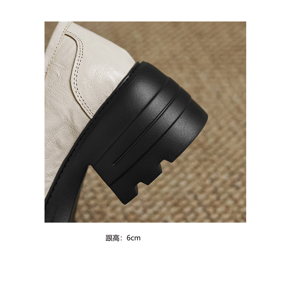 Giày loafer nữ mũi tròn gót vuông dày đế cao 6 cm da cừu — màu nâu chi tiết 11