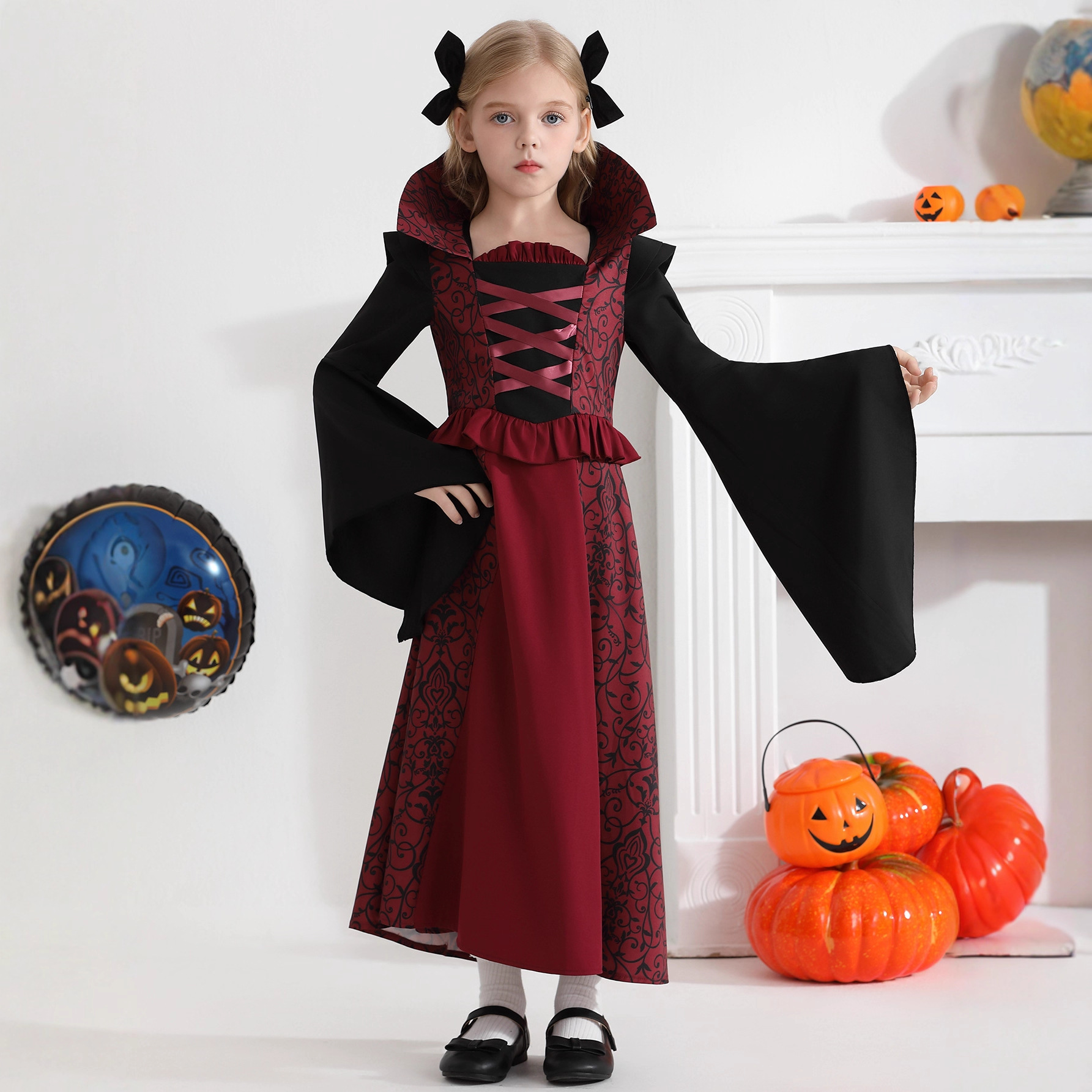 Transfronterizos trajes de vampiros para niños Halloween trajes de juegos de rol para niñas trajes de espectáculo de la reina bruja medieval