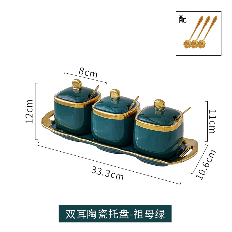 Luz nórdica de lujo cerámica condimento tarro condimento caja creativa sal tarro condimento caja combinación traje de almacenamiento tarro cocina suministros