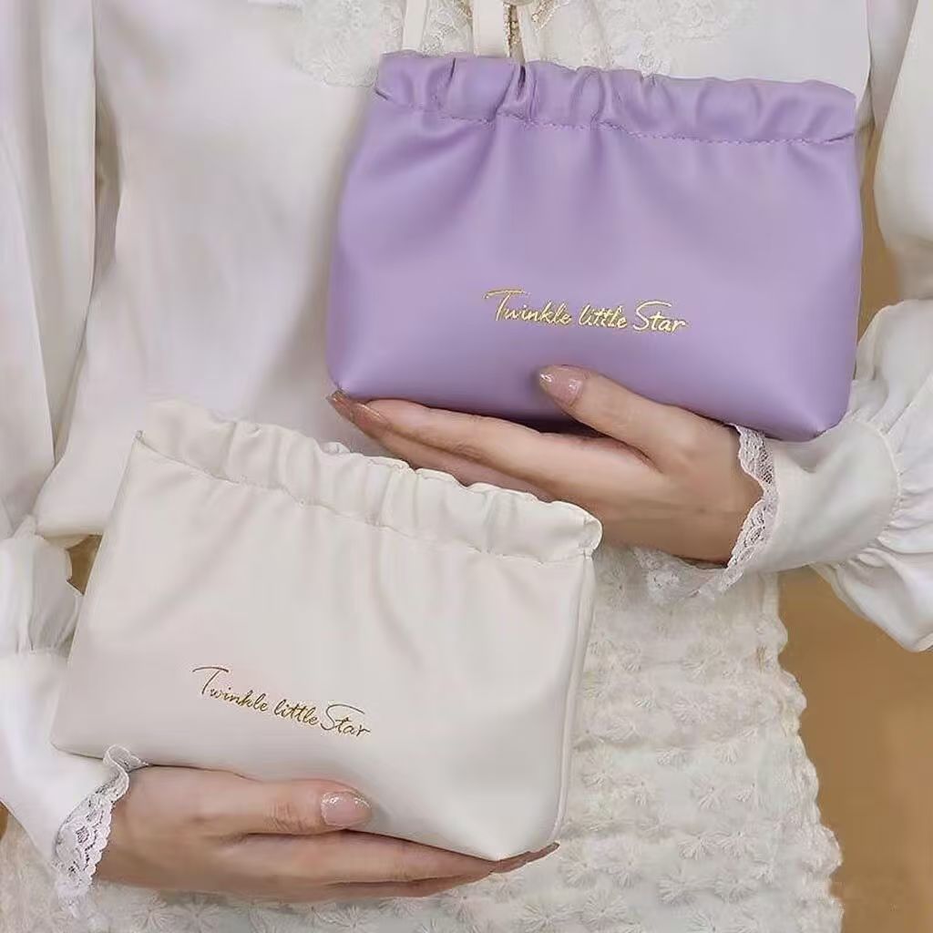 New Style Pleated Bag, Elastic Band Bag, Women's Travel Portable Storage Bag, Lipstick Makeup Bag, Carry-On Bag, Data Cable Coin Purse