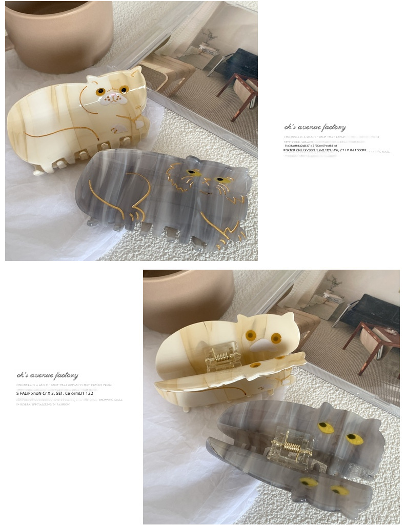 French niche acetate hairpin cute cat series hair grip short-haired cat Persian cat grip shark clip 2023 New