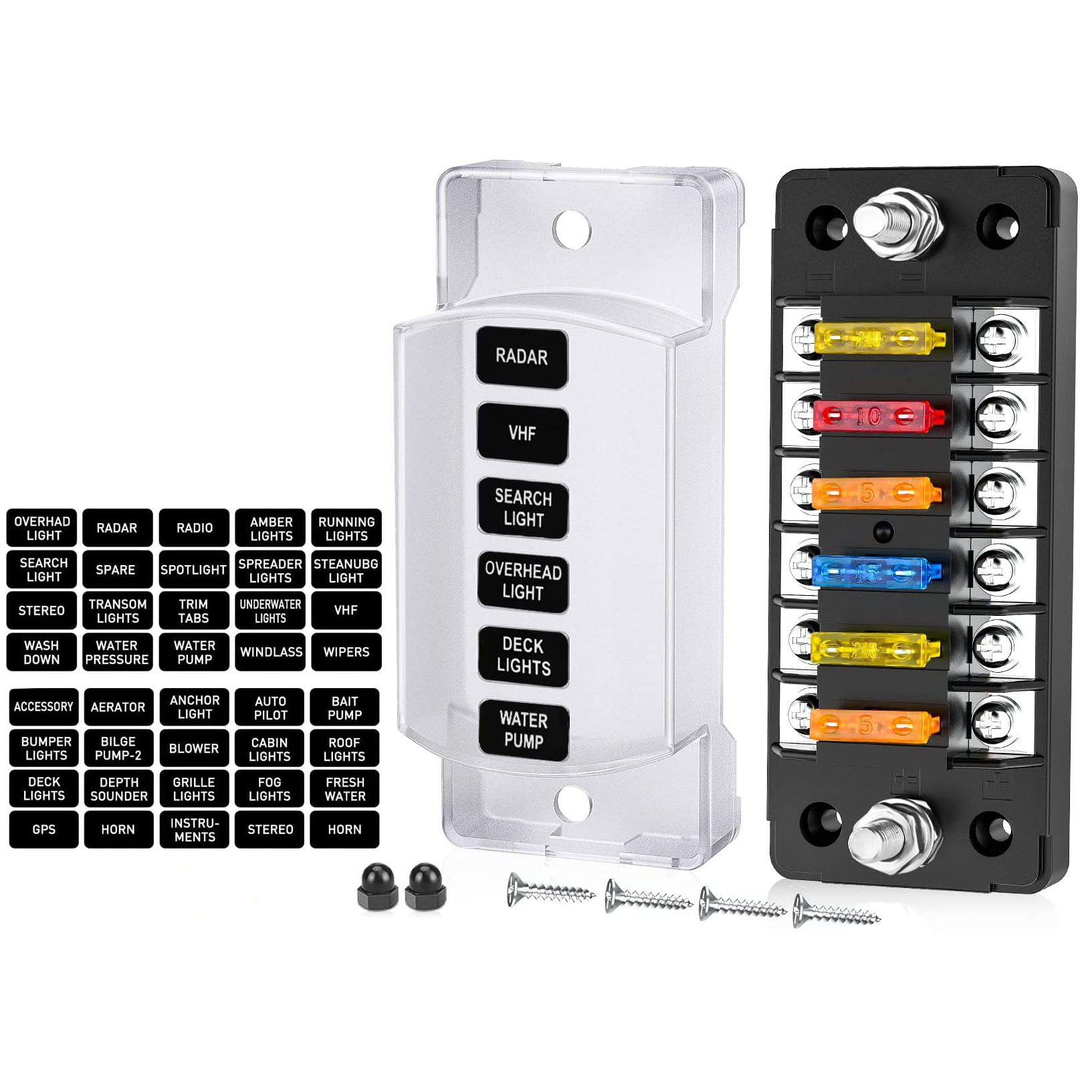 汽车无灯保险盒6进6出长条保险盒 螺栓直插式正负极多路保险盒