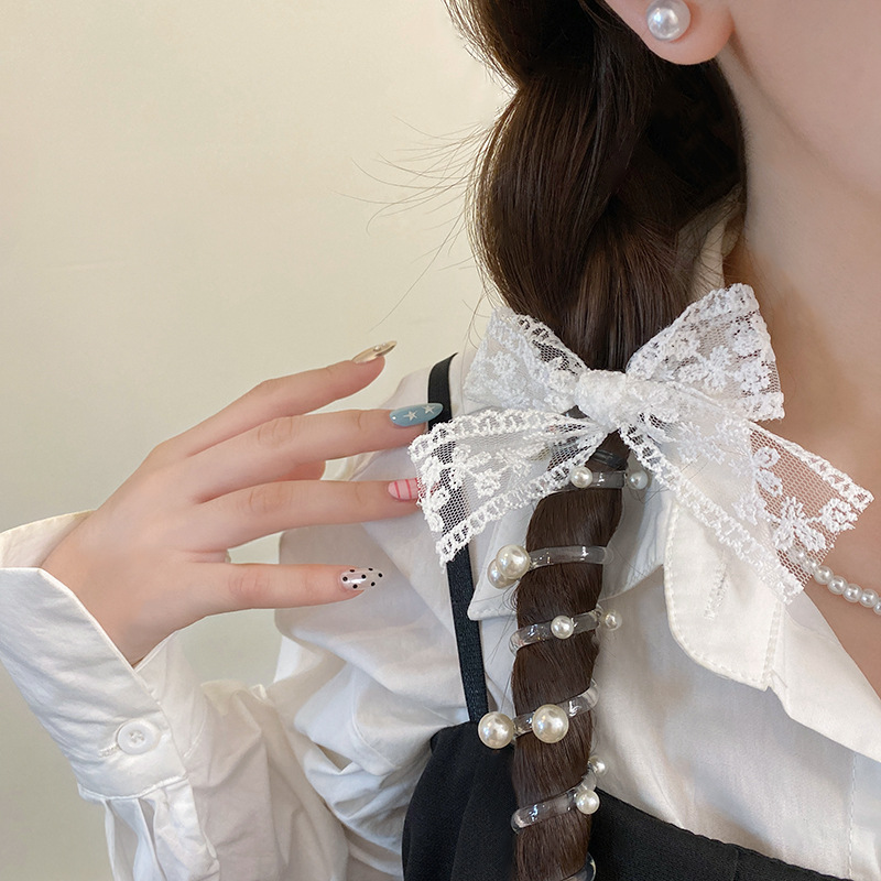 Lace arco línea telefónica anillo de cabello femenino de alta calidad burbuja trenzada cabeza cuerda de cabello de perla alta cuerda de cabello de cola de caballo artefacto de trenzado