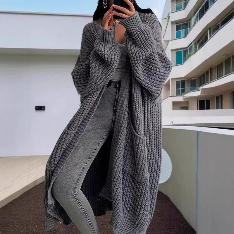 New Mid-Length Lazy Style Cross-Border Casual Sweater for Women Spring, Autumn and Winter Loose and Versatile Long-Sleeved Knitted Cardigan Jacket
