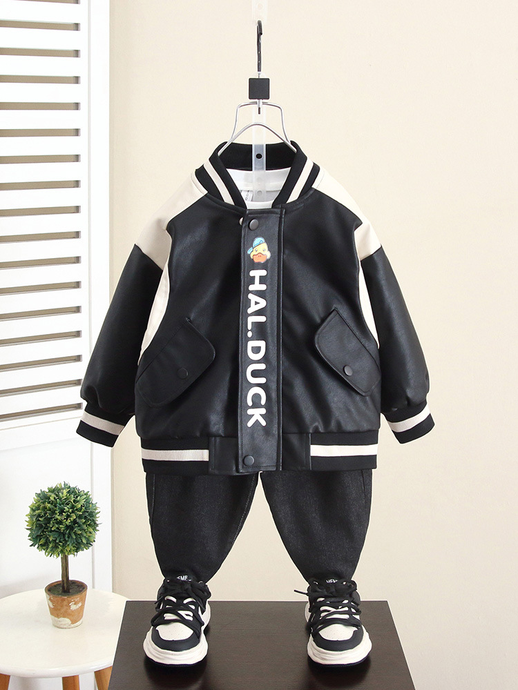 6174 Little Yellow Duck Boy Otoño Chaqueta de cuero 2025 Primavera y otoño Nuevo estilo Chaqueta de cuero de otoño para bebé Chaqueta de cuero Tendencia