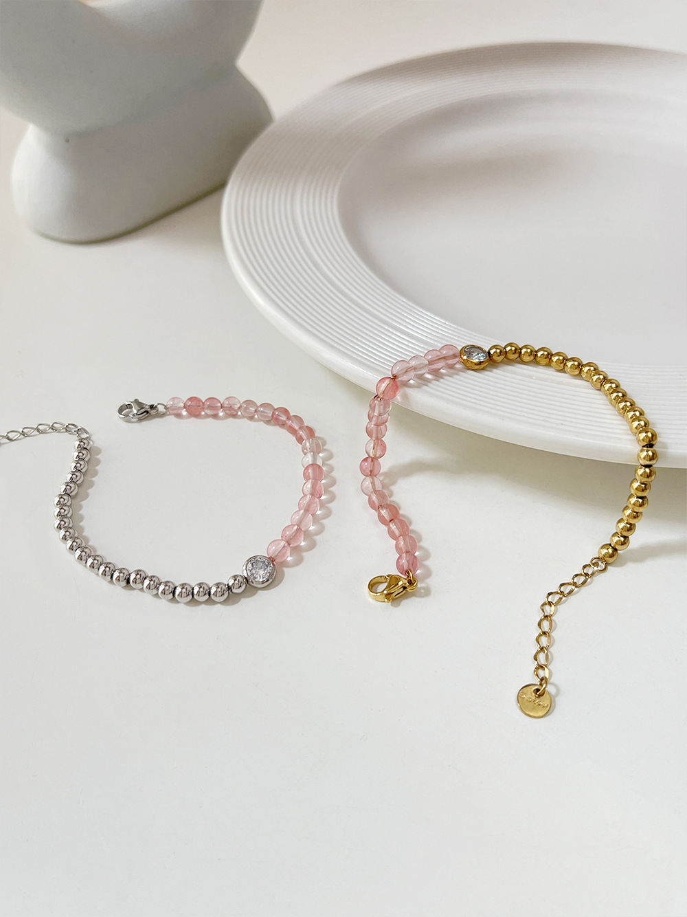 Sweet Color Block Stainless Steel Plating Chain Inlay Zircon Bracelets 1 Piece