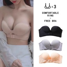 QQ糖夏季内衣女无钢圈小胸聚拢搭扣调整型日系隐形防滑无肩带文胸