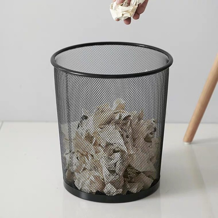 Office commercial trash can black metal mesh trash basket paper basket student office iron mesh trash can