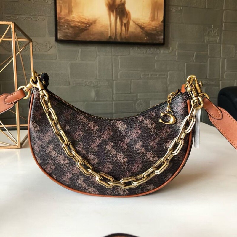 Koujia High-Quality Mira Classic Carriage Print Single Shoulder Chain Crescent Half-Moon Bag Underarm Crossbody Pea Women's Bag Koujia High-Quality Mira Classic Carriage Print Single Shoulder Chain Crescent Half-Moon Bag Underarm Crossbody Pea Women's Bag