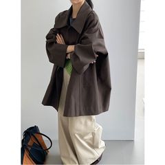 那末 柏林假日~韩系慵懒风宽松翻领风衣女高级感气质中长外套5058
