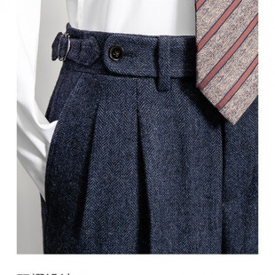 Men's Autumn and Winter New Slim-fit Tweed Wool Herringbone Pants Ssey Pants Casual Straight Trousers