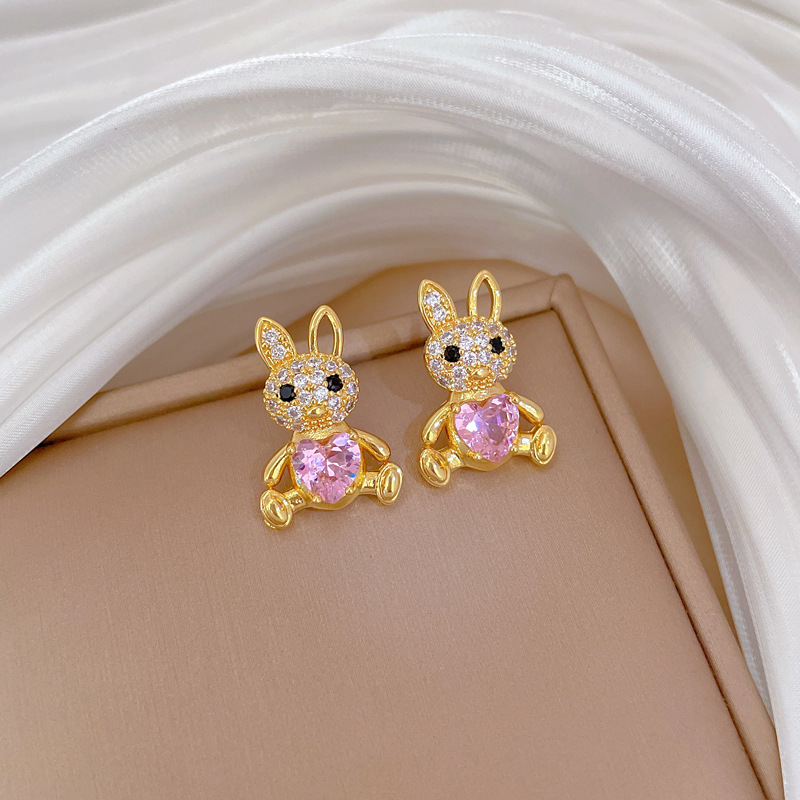 Luxurious Long Eared Rabbit Necklace And Earring Set Titanium_voghion.com