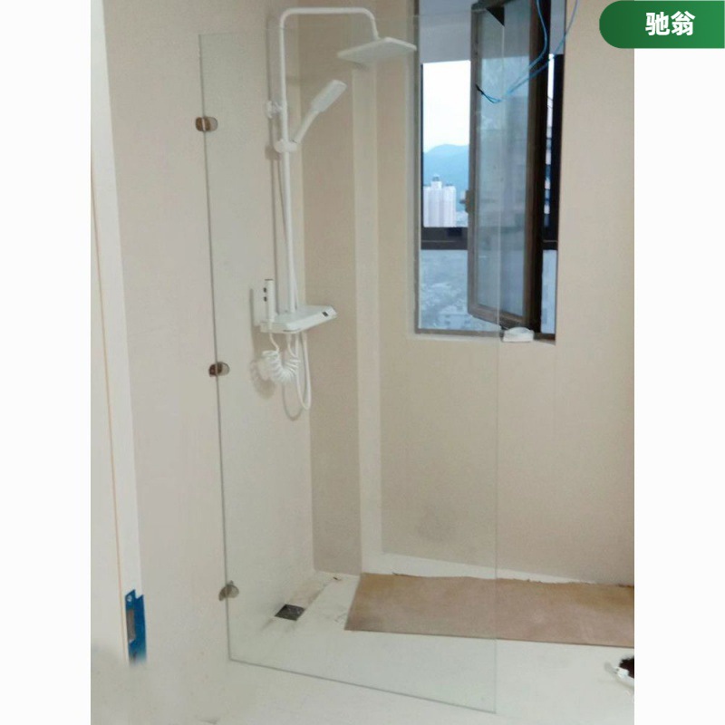 卫生间无边框淋浴房玻璃隔断门弧形沐浴房干湿分离浴室一字型屏风