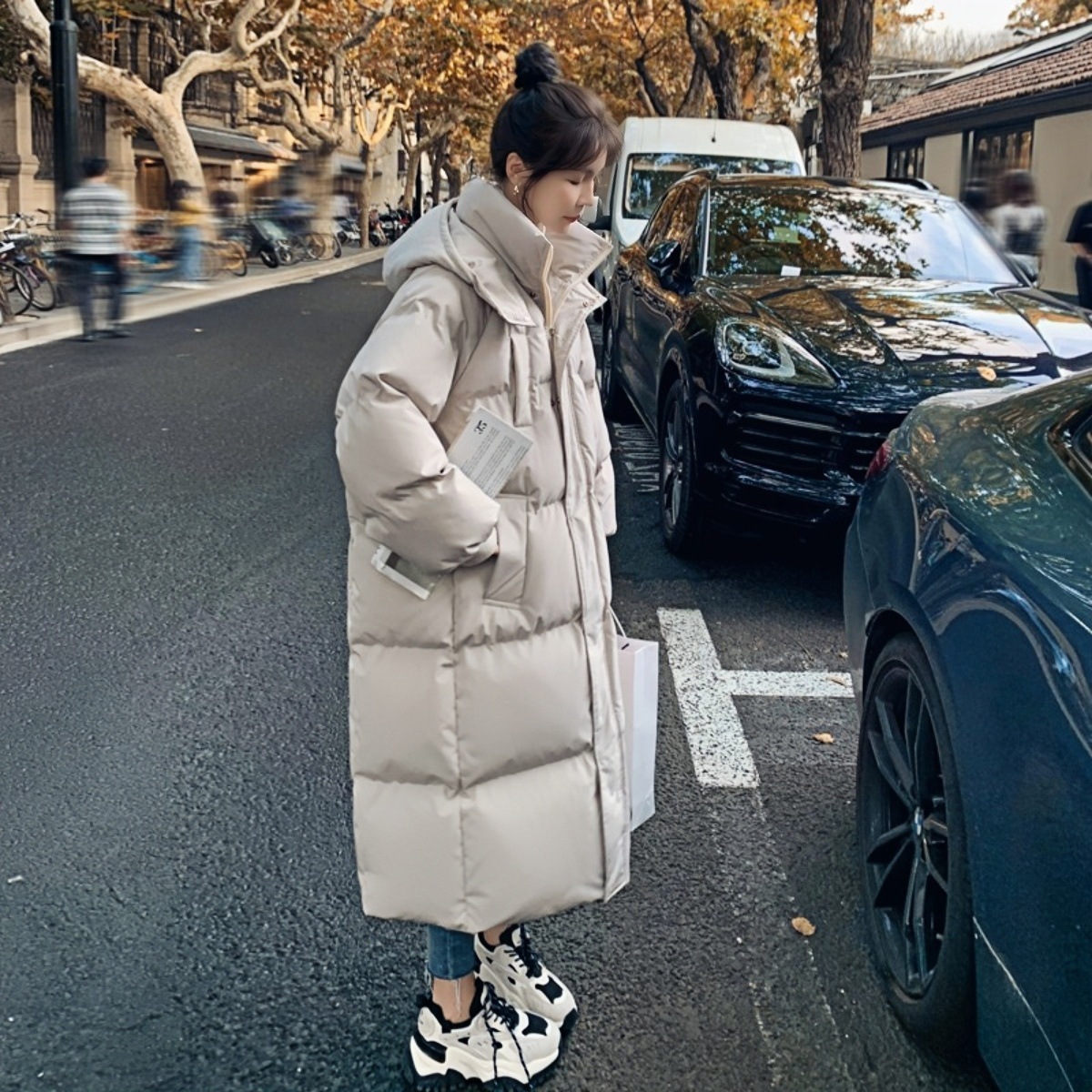 Fuera de temporada abajo abrigo de algodón acolchado de las mujeres de la mitad de la longitud suelta ins Hong Kong estilo pan abrigo de algodón acolchado abrigo de invierno nuevo abrigo de algodón acolchado moda image 8