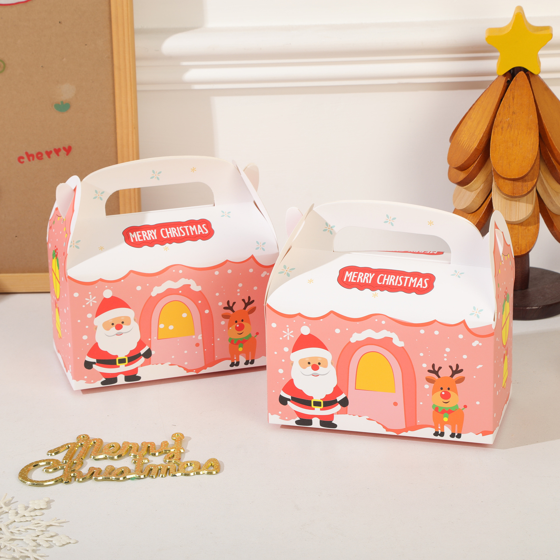 Cross-border Christmas gift box, pink snack and candy packaging box, Christmas party favor box, empty box