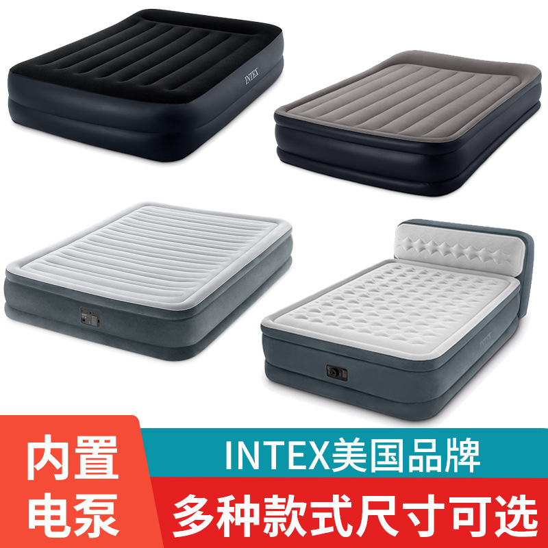 INTEX Inflatable bed with built-in pump air cushion bed home raised single double one-button inflatable outdoor folding bed INTEX Inflatable bed with built-in pump air cushion bed home raised single double one-button inflatable outdoor folding bed