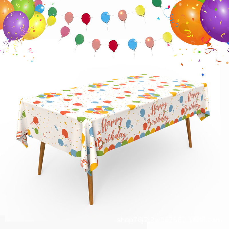 2025 New Pe Balloon Birthday Tablecloth Disposable Tablecloth Plastic Tablecloth Party Decoration Venue Layout Colorful