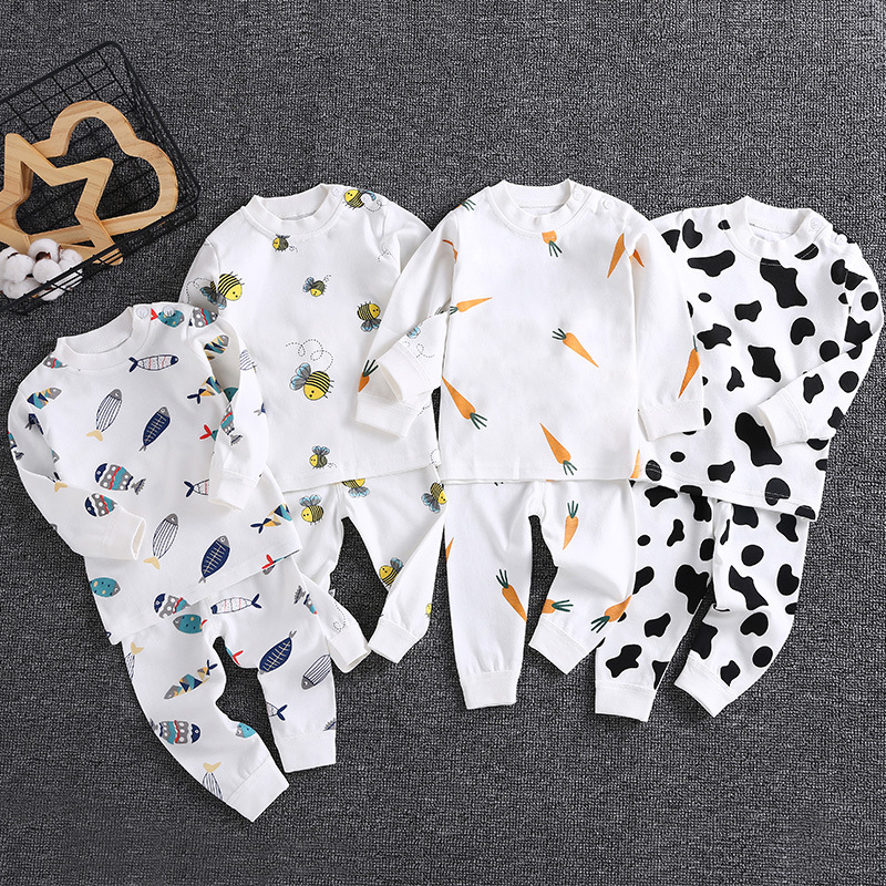 Wholesale autumn and winter baby thermal underwear sets for boys and girls, pure cotton newborn children's home wear, drop shipping available.