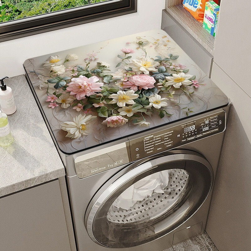 Luxury Floral Washing Machine Cover Mat, Dustproof Mat for Drum Washing Machine, Countertop Refrigerator Waterproof, Dirt-resistant, Non-slip Protective Mat Luxury Floral Washing Machine Cover Mat, Dustproof Mat for Drum Washing Machine, Countertop Refrigerator Waterproof, Dirt-resistant, Non-slip Protective Mat