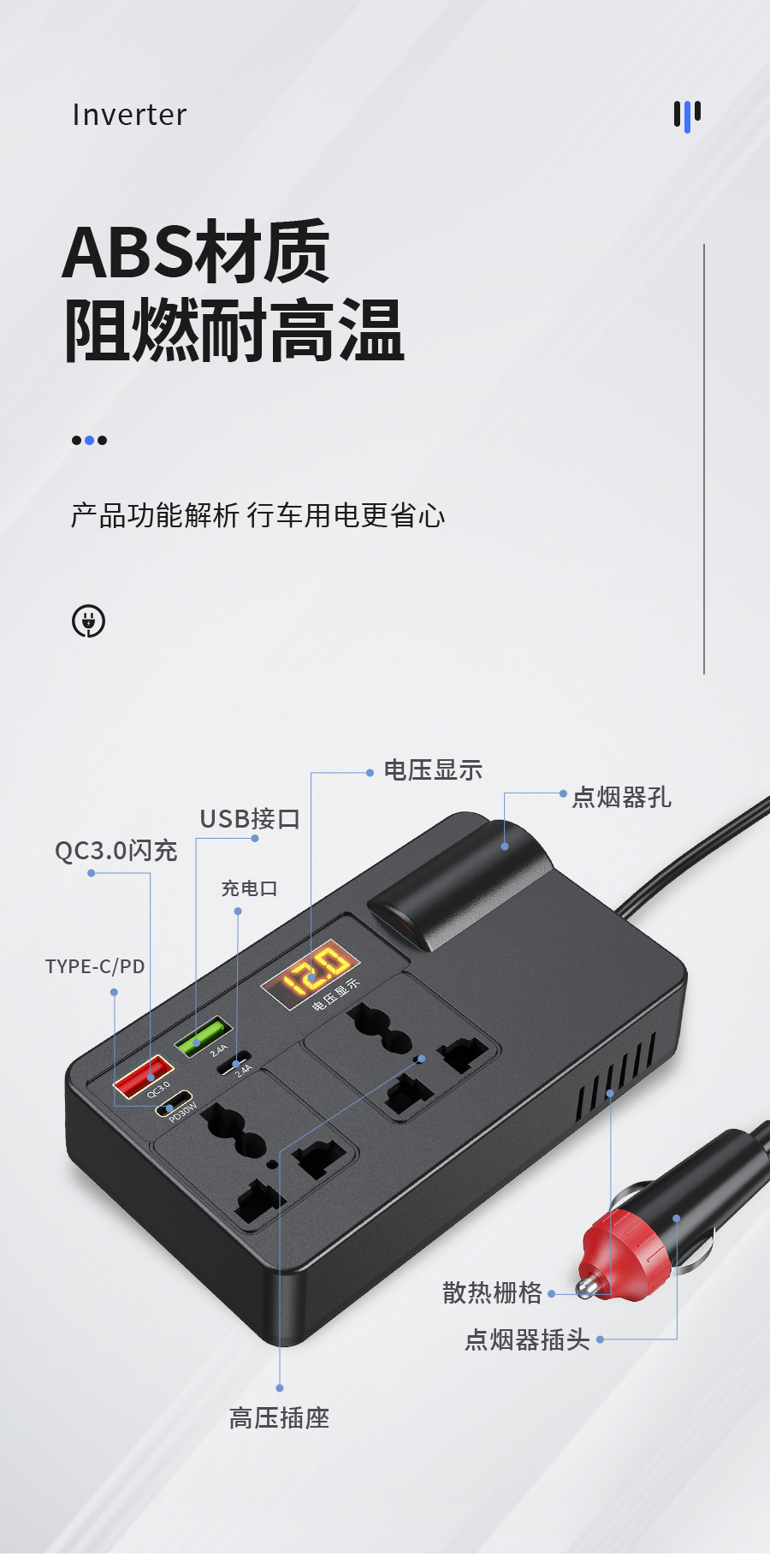 Car Truck 12V24V to 220V Multifunctional Car Inverter Converter Mobile Phone Socket Fast Charger