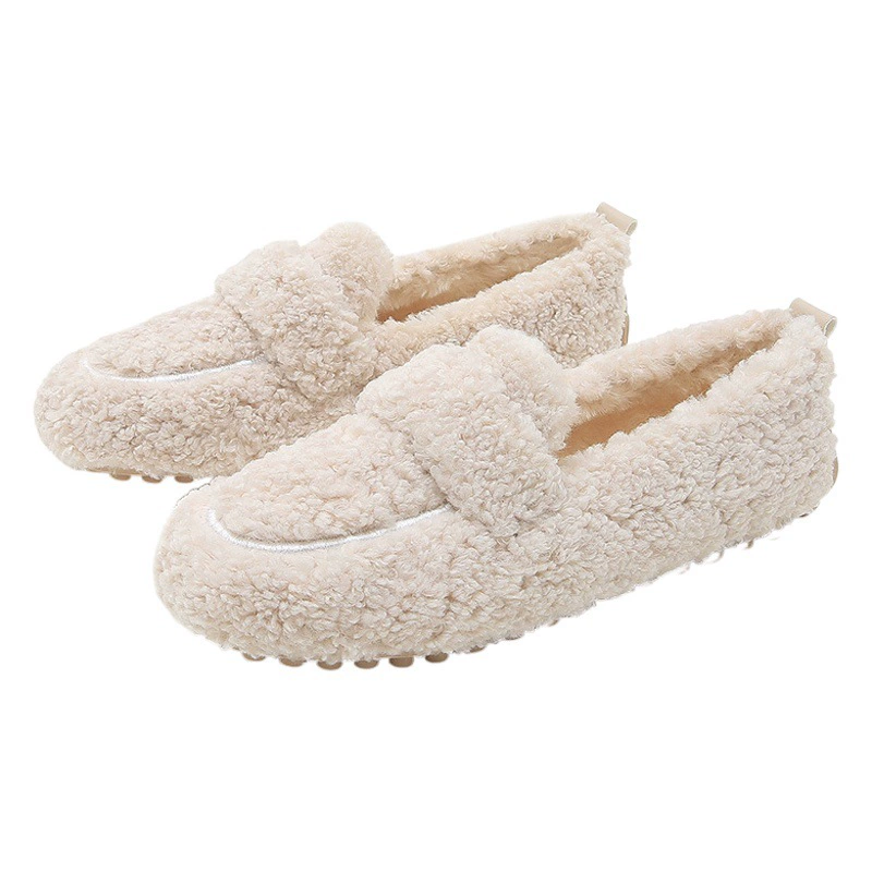 Женская зимняя обувь Мао, теплые утепленные туфли на флисовой подкладке, утепленные слипоны из сказочной овечьей шерсти, хлопковые туфли больших размеров на толстой подошве