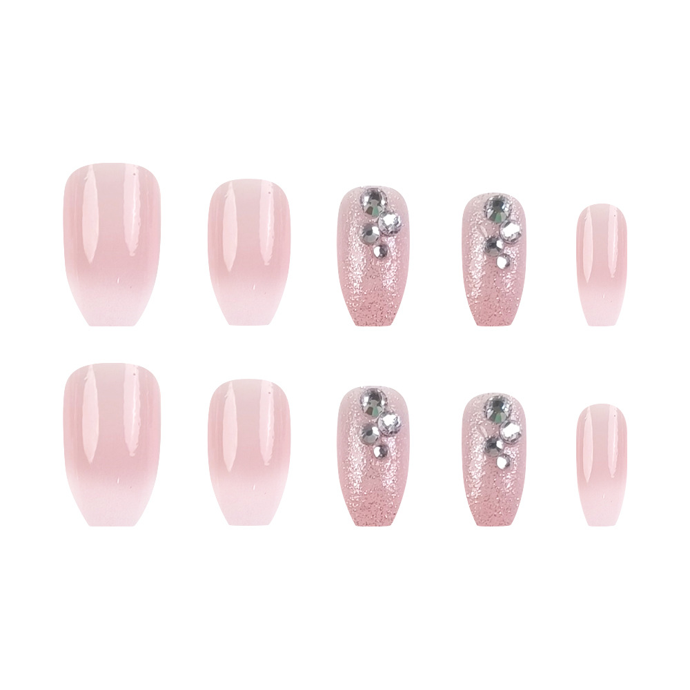 Blanco rosado gradiente diamante polvo brillante para usar uñas comerciales extranjeras viajes blanqueamiento de estilo chino 24 piezas de parches de uñas al por mayor image 6