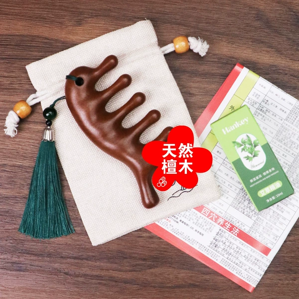 Complete set of dolphin comb (comb + green tassel + linen bag + essential oil + acupoint map)