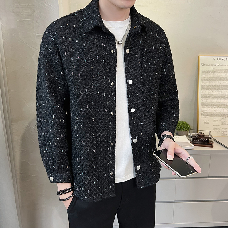 Shirt Jacket for boyfriend Spring and Autumn New lapel casual coat trendy brand Chanel style sequined men's top clothes