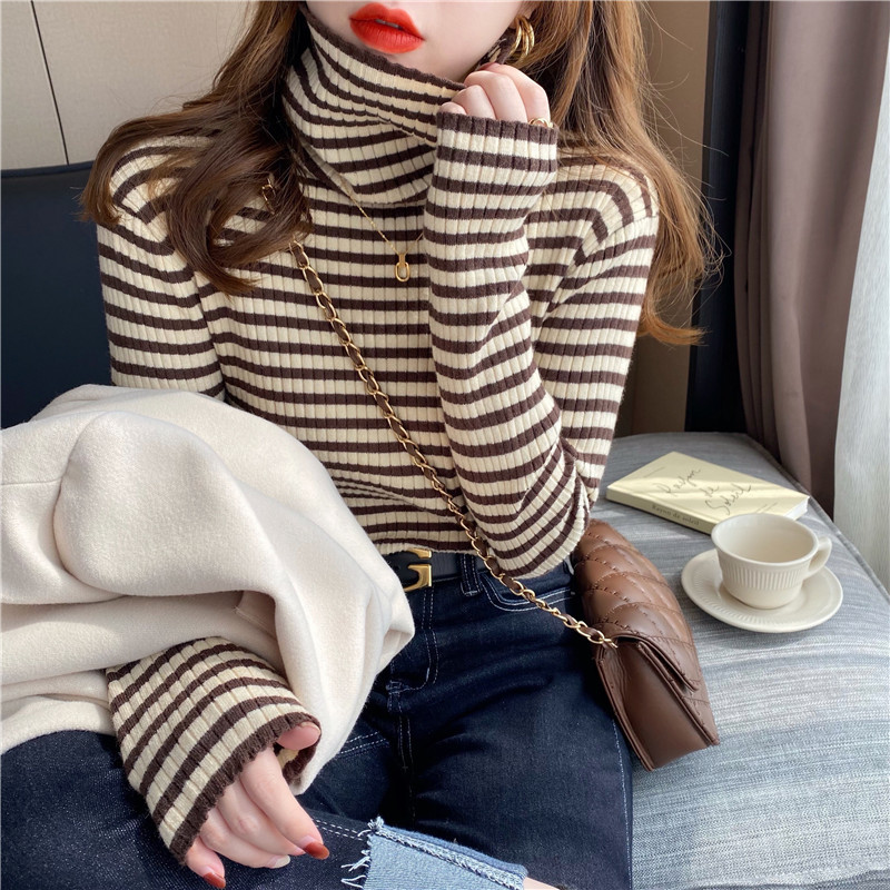 2023 new striped turtleneck bottoming sh...