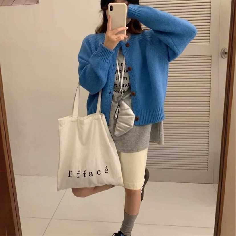 Korean Style Lazy Style Gentle Round Neck Sweater Jacket for Women Autumn and Winter New Style Soft and Waxy Long-Sleeved Warm Knitted Cardigan