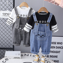 外贸童装批发2025新款儿童秋装宝宝洋气童装男女童牛仔背带两件套