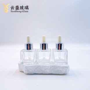 30ml New Square Thick-Bottomed Glass Dropper Bottle, High Transparency, Heat-Resistant, Cosmetic Essence Liquid Dispensing Bottle, Dropper Type
