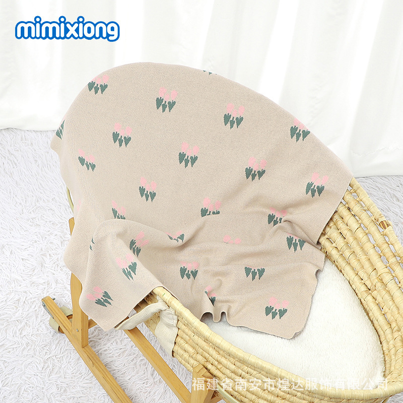 Ins venta caliente Amazon Europa y América nuevo bebé transfronterizo tejido tulipán jacquard manta bebé a prueba de viento
