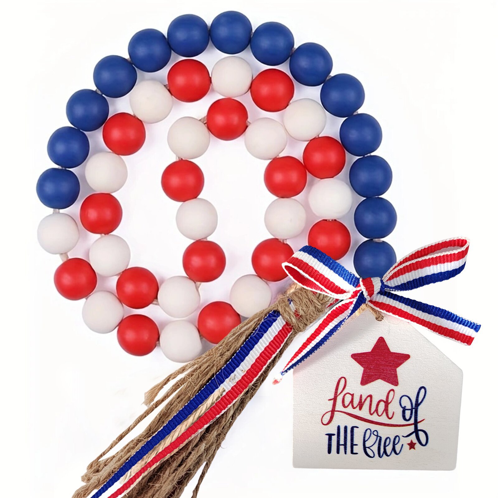 Inventario de EE.UU. Independencia diaria de perlas de bordilla colgante de madera DIY colorido cuerdas de cáñamo bordilla decoración colgante