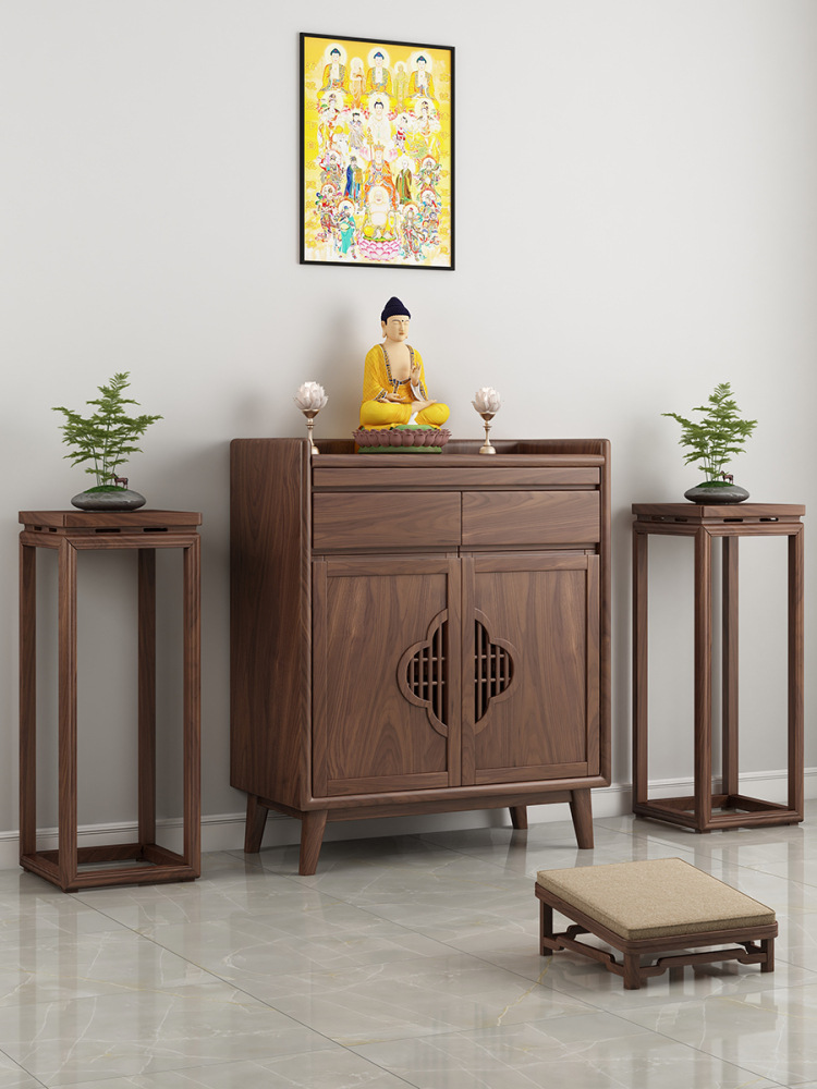 New Chinese-Style Rattan Altar Table for Home Use, Solid Wood Shrine, Modern Minimalist Buddhist Hall Living Room Altar, Buddhist Niche, Offering Table for Buddha