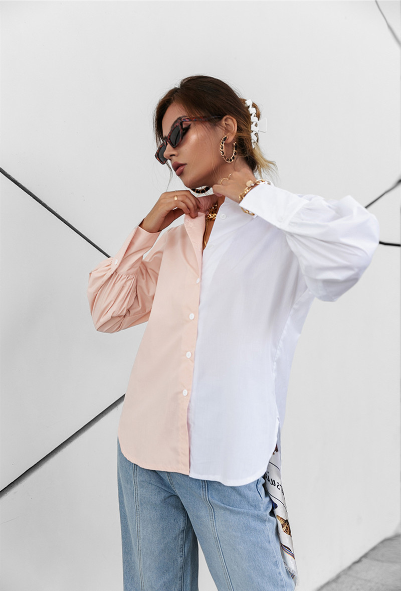 Women's Blouse Long Sleeve Blouses Contrast Binding Vacation Color Block display picture 5