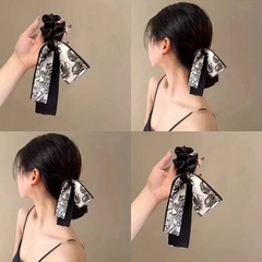 新中国式の国潮水墨画のプリントの図案の髪輪の気質のサテンのリボンのリボンの蝶結びの低い馬尾の髪飾り