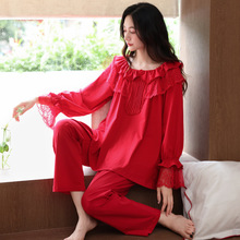 大红色睡衣女士春秋季纯棉长袖新婚结婚本命年家居服薄款全棉套装
