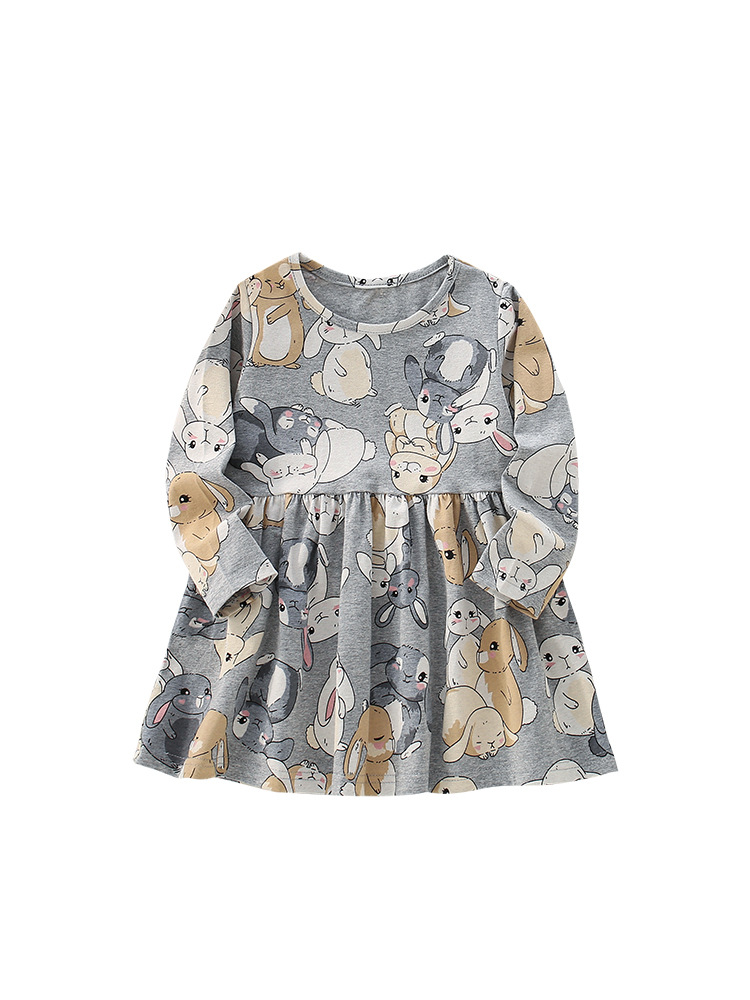 Malwee niñas vestidos de otoño para niños europeos y estadounidenses nuevos cuello redondo mangas largas falda impresa de aire extranjero