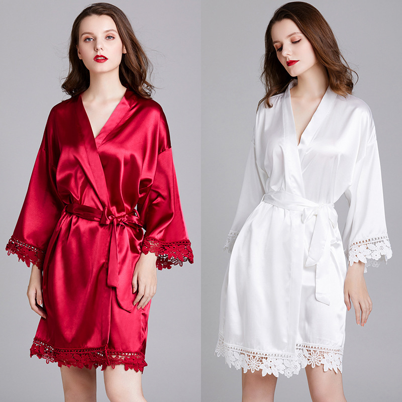 Cross-Border Women's Spring and Summer Long-Sleeve Plus-Size Silk Ice Silk Home Sleepwear Bathrobe Bride Bridesmaid Dressing Gown 1132 Cross-Border Women's Spring and Summer Long-Sleeve Plus-Size Silk Ice Silk Home Sleepwear Bathrobe Bride Bridesmaid Dressing Gown 1132