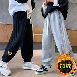 男童裤子秋冬款2024新款儿童卫裤秋装中大童炸街加绒束脚运动裤潮