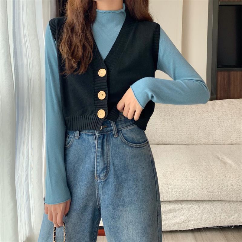 网红针织开衫马甲女2025年秋冬新款韩版外穿百搭V领短款马夹小衫|undefined
