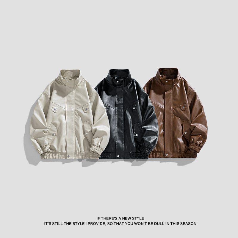 Otoño nuevo hombre casual pareja chaqueta de cuero guapo moda locomotora viento chaqueta suelta chaqueta de moda retro