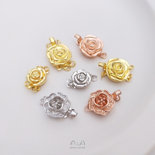Color-preserving 18K white gold rose flower insert buckle pearl jewelry finishing buckle diy bracelet necklace accessories