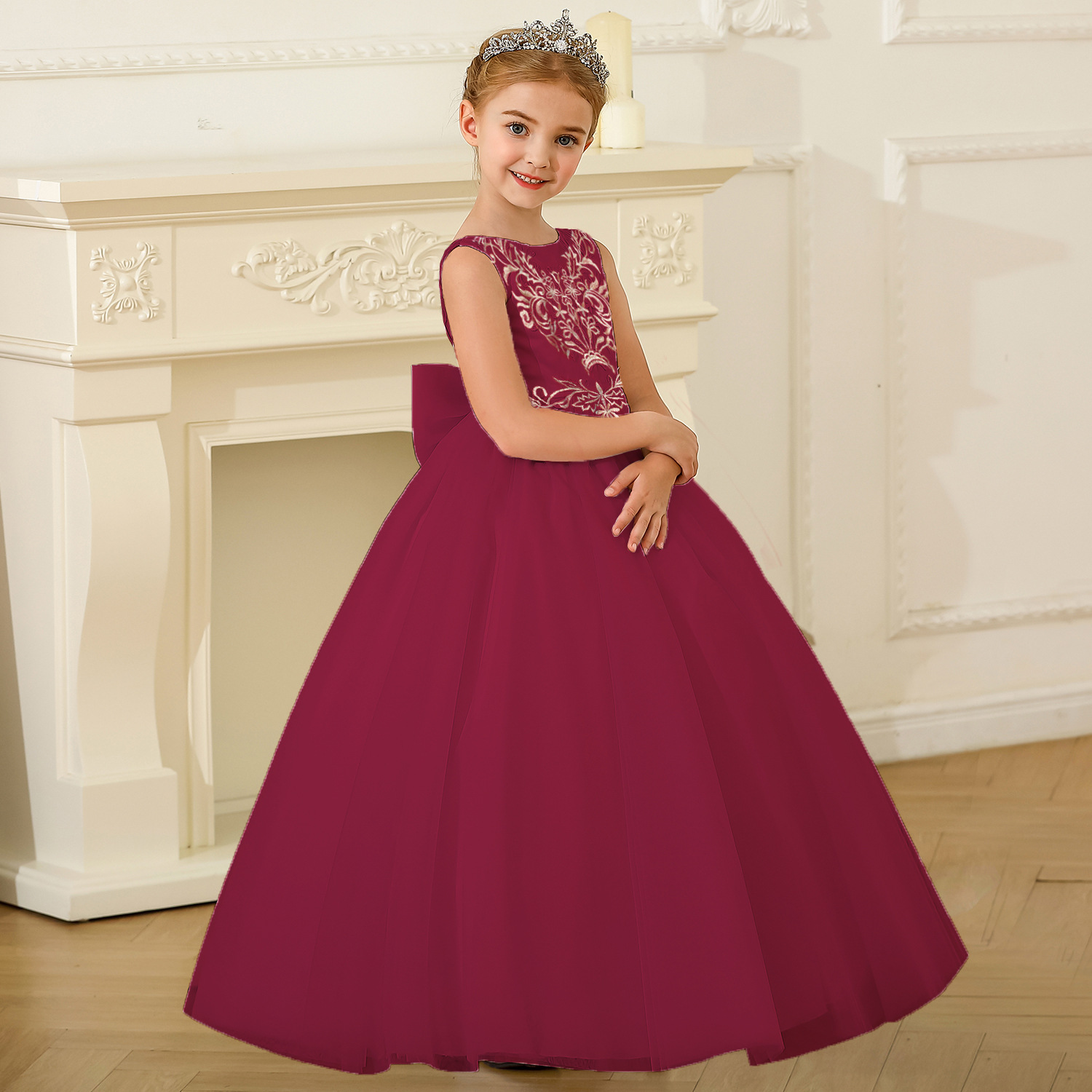 Nuevo Comercio exterior europeo y americano vestido de novia para niños niñas sin mangas encaje rendimiento cumpleaños piano princesa mullido vestido